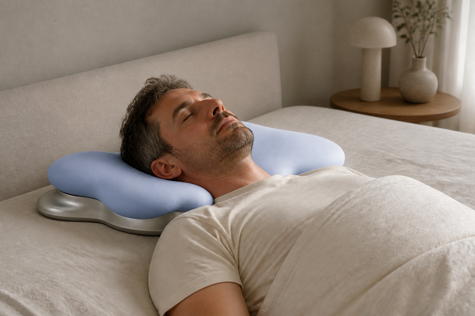 Adult man back sleeping on the OmniCradle 3.0 pillow